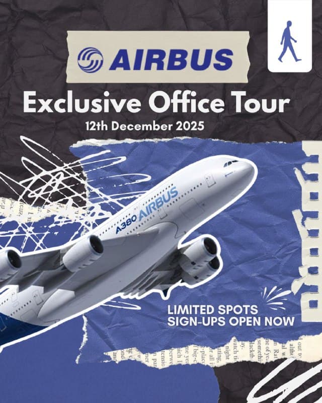 Airbus office tour poster with an aircraft and the event date 2025-12-12