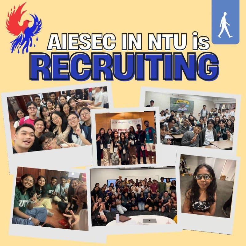 AIESEC in NTU recruitment collage showing members together at meetings and conferences