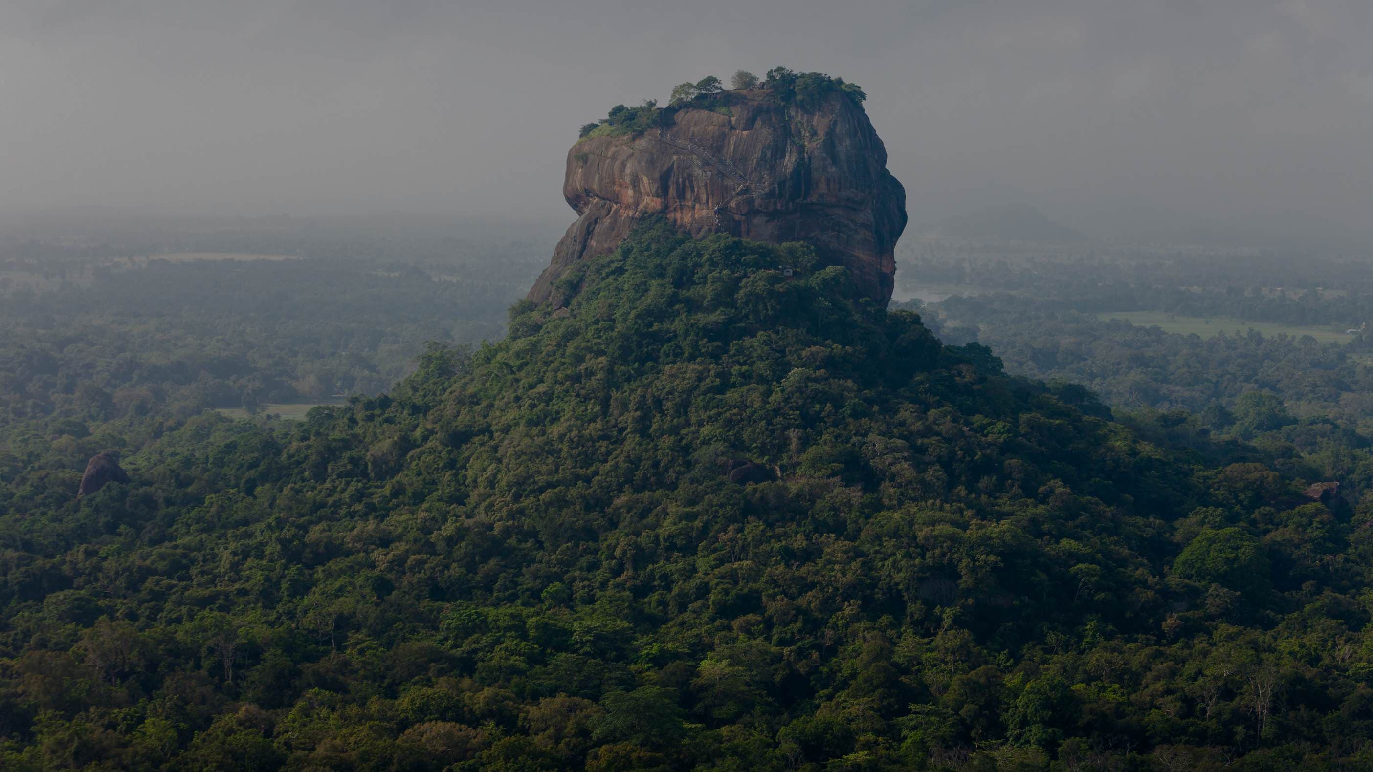 Forested landscape and rock formation in Sri Lanka