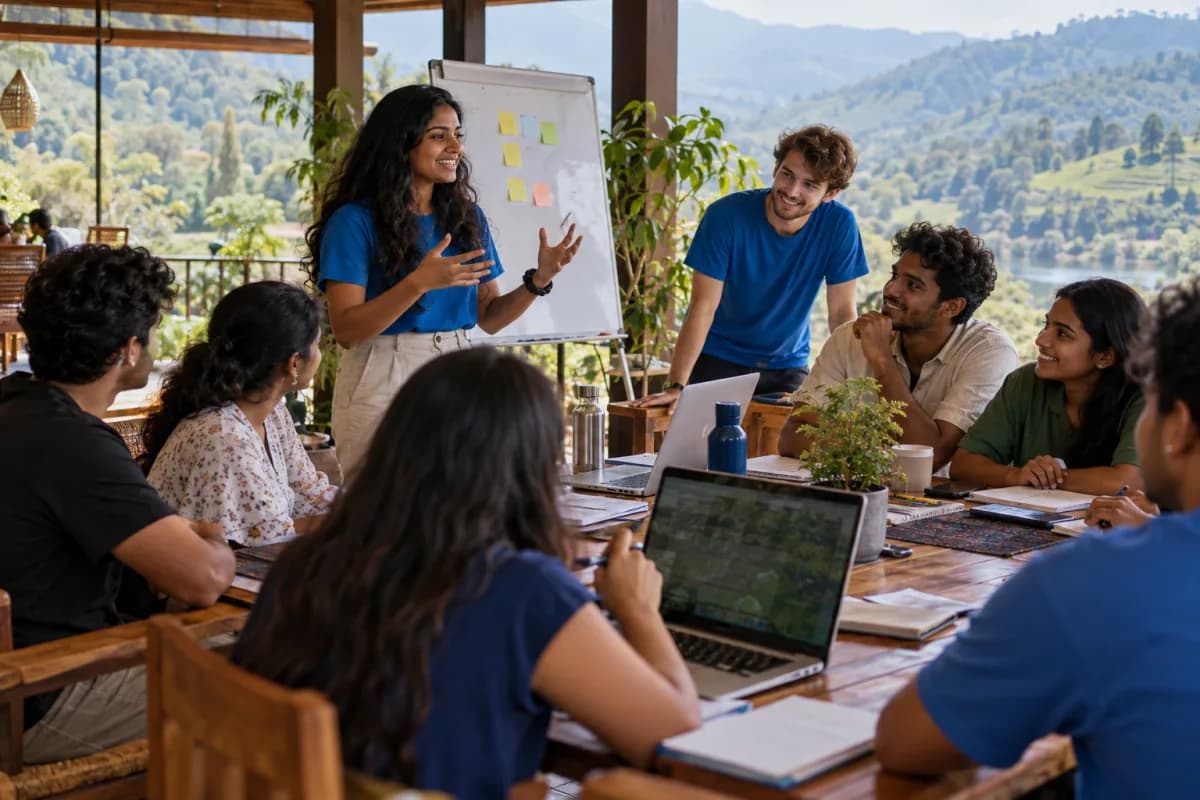 AI-generated concept image of volunteers facilitating a career skills workshop in Sri Lanka